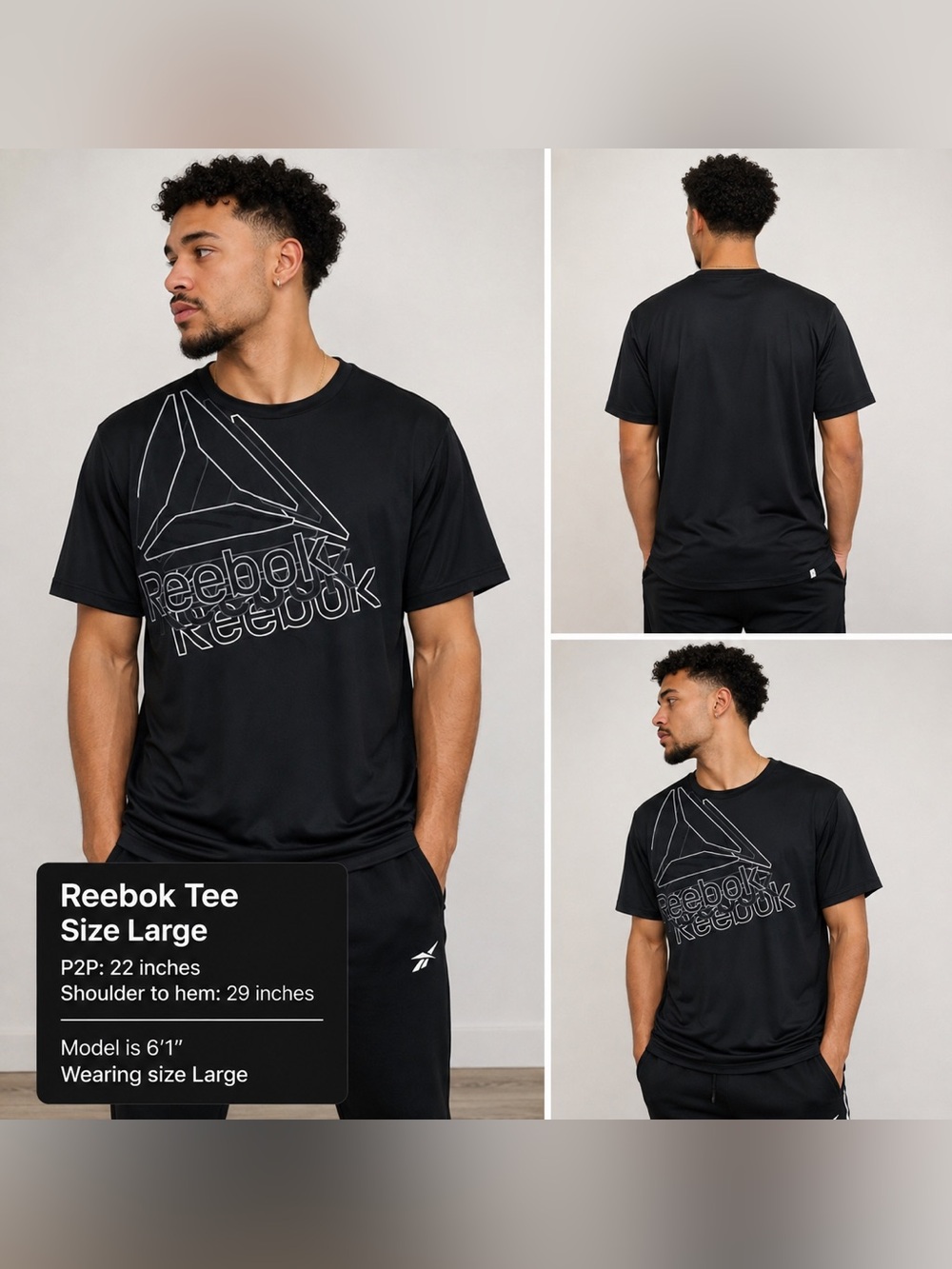 Reebok Men’s Black Graphic T-Shirt – Size Large